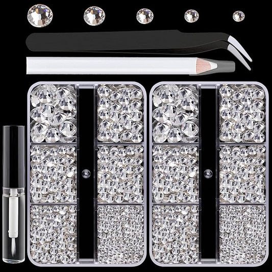 Colorful Face Gems for Makeup Set, Flatback Gorgeous Charming Clear Glass Gems with Picker Pencil, Makeup Glue, Tweezer for Eye Body Hair Make-up and Nail Art Deco-VivaGrace Women