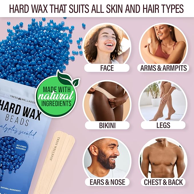 Tress Wellness Waxing Kit for Sensitive Skin – Safe for Face & Skin, Prep & Aftercare Spray, Easy to Use – At-Home Kit for Face, Bikini, Brazilian & Full Body - Digital Display, Pink-VivaGrace Women