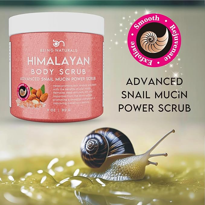 Natural Himalayan Salt Body Scrub - with Lychee Oil and Snail Mucin, Exfoliating Salt Scrub to Exfoliate & Moisturize Skin, Deep Cleansing - 11 oz-VivaGrace Women