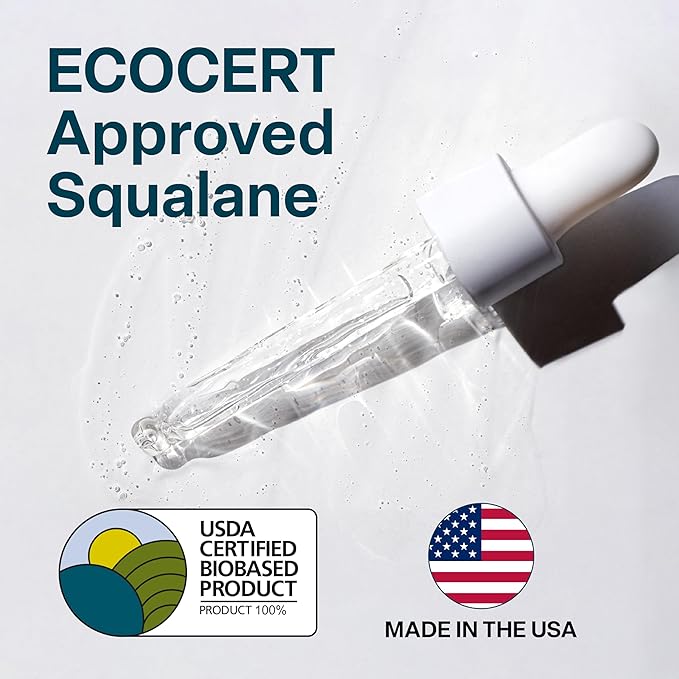 QRxLabs Pure Organic Squalane Oil & Vitamin E Oil for Face & Skin - 2 Fl Oz - USDA & ECOCERT Certified Organic Sugarcane - Hydrating Facial, Body & Hair Formula - Reduces Fine Lines & Wrinkles-VivaGrace Women