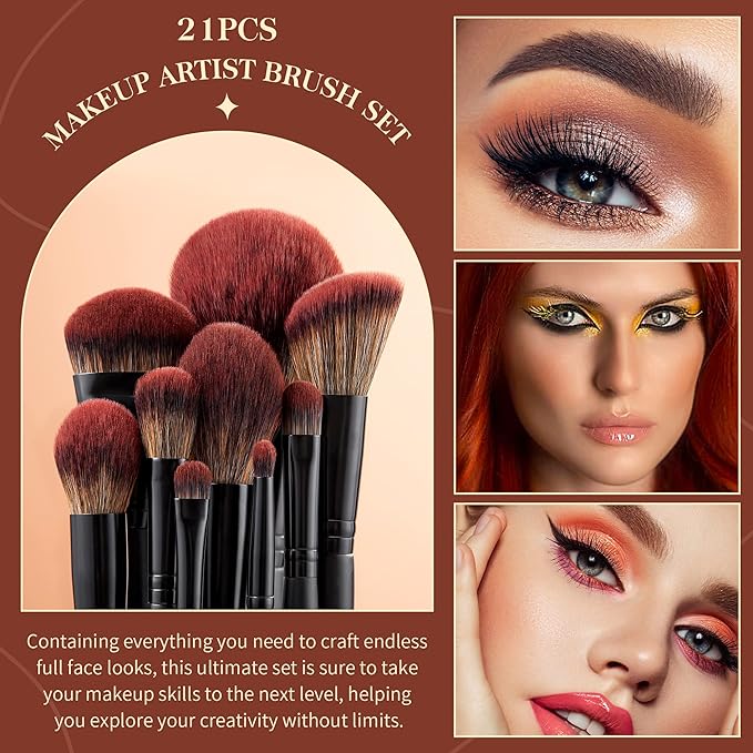 Jessup Makeup Brushes Set Premium Synthetic Powder Foundation Highlight Concealer Eyeshadow Blending Eyebrow Liner Spoolie Brush Set Black 21pcs T271-VivaGrace Women