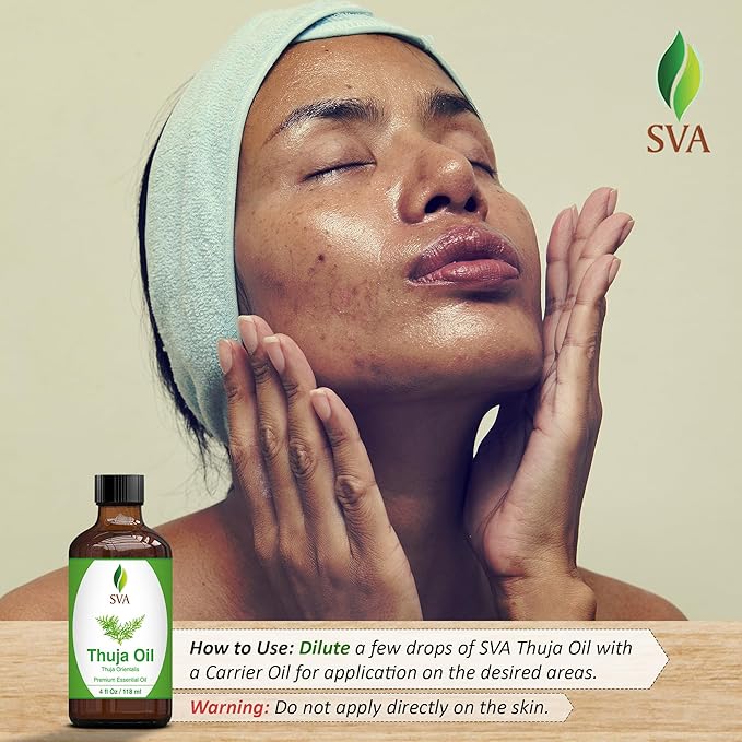 SVA Thuja Essential Oil – 4 Fl Oz – 100% Natural Thuja Oil - for Diffuser, Hair Care, Face, Skin Care, Aromatherapy, Scalp and Body Massage, Soap and Candle Making – with Dropper-VivaGrace Women