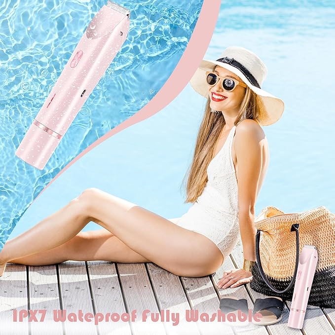 2-in-1 Women's Electric Shaver, Waterproof Cordless Bikini Trimmer & Body Razor, Dual Head Pain-Free Design, Pink Galaxy (2025)-VivaGrace Women