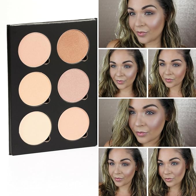 Makeup Highlighter Palette – Beauty Junkees Powder Highlighter Makeup Palette 6 Shades Glow Kit, Face Highlight Make Up Set for Beginners, Professional Quality, Paraben Gluten Cruelty Free Cosmetics-VivaGrace Women