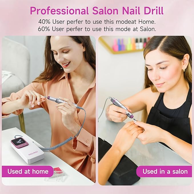 Electric Nail Drill Professional, Portable Nail File for Acrylic Gel Nails, Cordless Rechargeable Ultra Power Nail Drill Kit 40000RPM, HMC320 Salon-Grade Efile Nail Machine (White)-VivaGrace Women