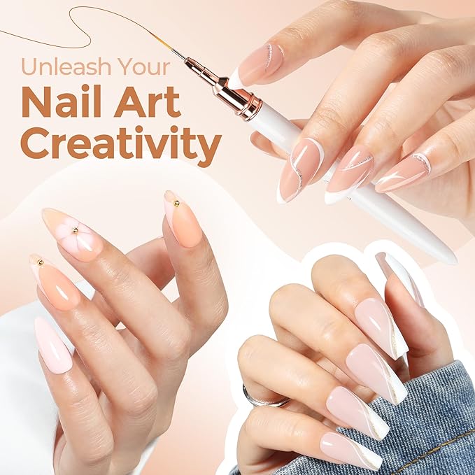 UNA GELLA Nail Art Brushes Metallic, Liner Pens Set For Nail Art Gel Polish, 5Pcs White Color, Detail Nail Art Design Painting Brush Set For Nails Gel Fine Drawing Nail Tools, Sizes 7/9/11/15/25mm-VivaGrace Women