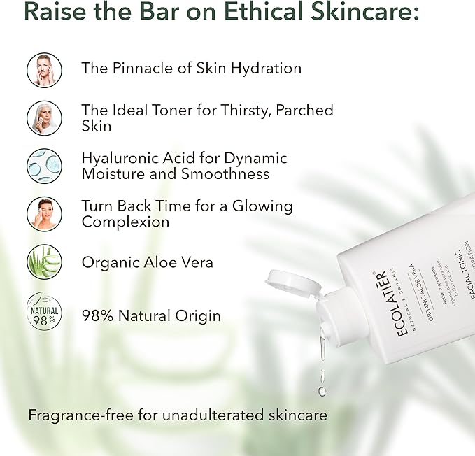 Organic Aloe Vera Facial Toner - 98% Natural Ingredients - Intense Hydration, Hyaluronic Acid, 98% Natural, Vegan - Deep Moisture, Refreshes, and Revitalizes The Skin - 8.5 Fl Oz / 250ml-VivaGrace Women