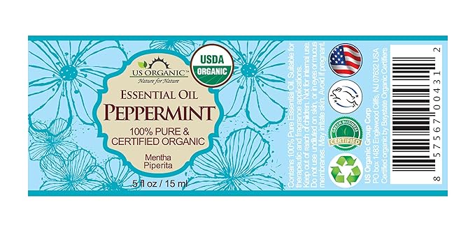 US Organic 100% Pure Peppermint Essential Oil - USDA Certified Organic - 15 ml - w/Improved caps and droppers (More Size Variations Available)-VivaGrace Women