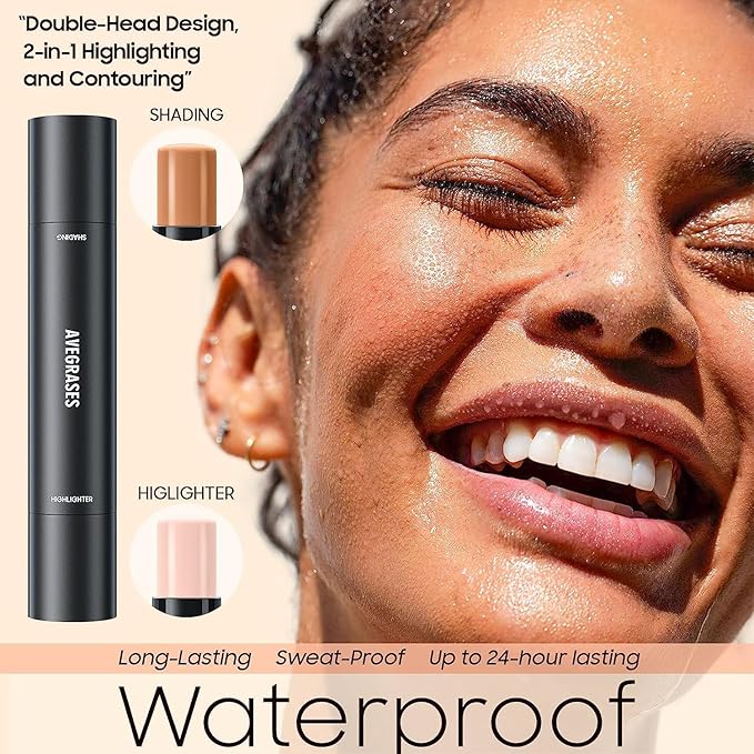 2023 Upgrade Contour Stick, 2 Colors Double-end Contour Highlighter Stick Contour Stick Face Highlighter Contour Makeup Contouring Sticks Cream Concealer (Natural, Netural Coffee)-VivaGrace Women