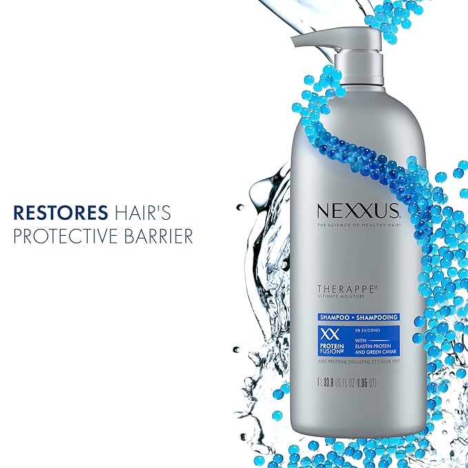 Nexxus Therappe Moisturizing Shampoo Ultimate Moisture for Dry Hair Silicone-Free, Moisturizing ProteinFusion with Elastin Protein and Green Caviar 33.8 oz-VivaGrace Women