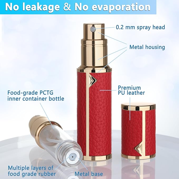 Refillable Travel Perfume Atomizer Bottle - 5ml Luxury Pocket Perfume Dispenser Pump, Travel Perfume Atomiser, Cologne Dispenser, Portable Size Sprayer Bottle for Traveling (Red)-VivaGrace Women