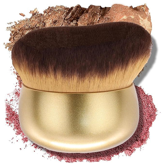 Airbrush Kabuki Brush for All Face Makeup & Foundation for Liquid, Cream and Powder Face Makeup, Large Brush for Effortless Natural Beautiful Look, With Wide-headed Bristles - Gold-VivaGrace Women