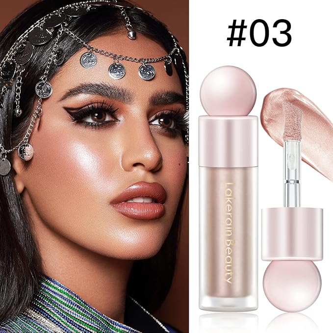 Liquid Highlighter Makeup, Natural Silky Shimmer Finish Liquid Face Highlighter, Highly Pigmented, Lightweight, Blendable, Soft Cream Highlighter For Face (#03 Rose Gold Shimmer)-VivaGrace Women