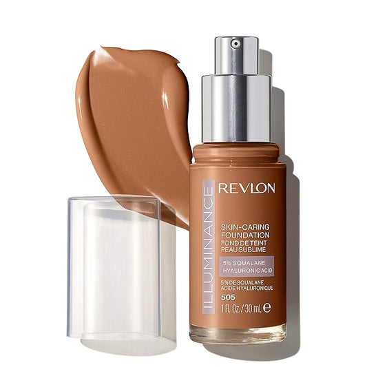 Revlon Illuminance Skin-Caring Liquid Foundation, Hyaluronic Acid, Hydrating and Nourishing Formula with Medium Coverage, 505 Rich Sand (Pack of 1)-VivaGrace Women