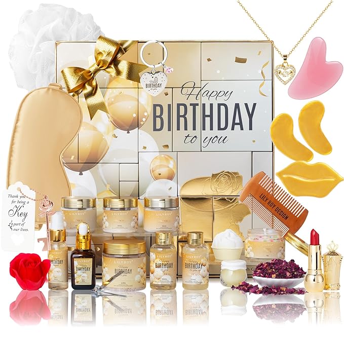 24Pcs Happy Birthday Gifts for Women Mom - Luxury Birthday Presents Spa Gift Set, Bath and Body Gift for Sister Girlfriend Wife Grandma with Necklace, Birthday Gift Set Idea for Women Female Friends-VivaGrace Women