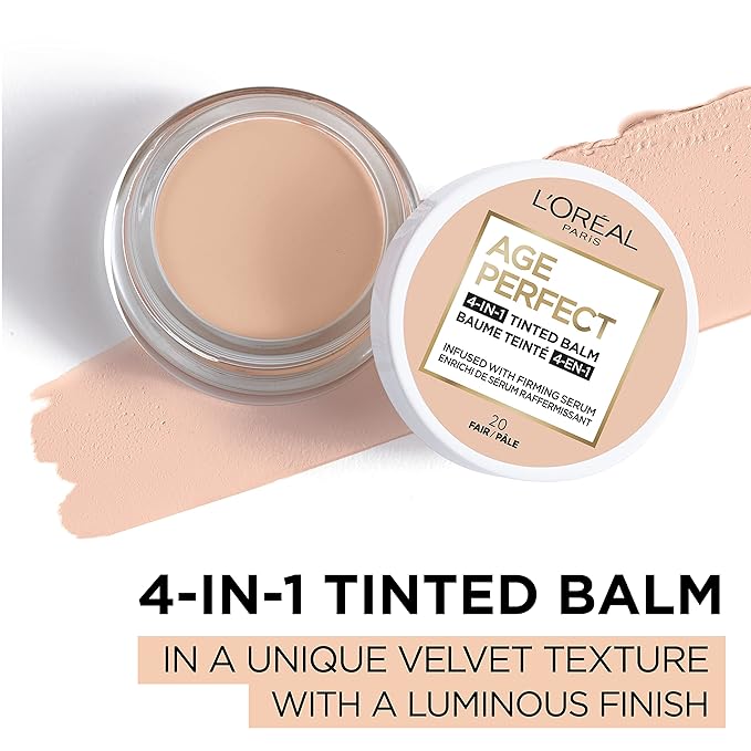L'Oreal Paris Age Perfect 4-in-1 Tinted Face Balm Foundation with Firming Serum, Fair 20, 0.63 Ounce-VivaGrace Women