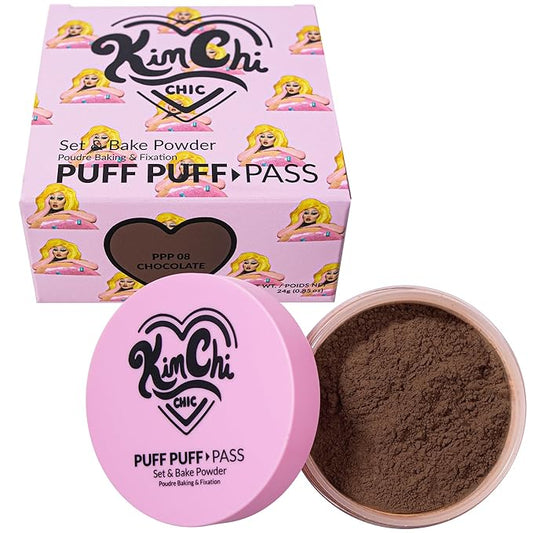 Kimchi Chic Beauty Puff Puff Pass Set and Bake Powder, Loose Face Powder with Extra Fluffy Setting Powder Puff, Soft Brown Face Makeup for Uneven Skin Tone, 08 Chocolate-VivaGrace Women