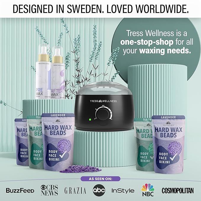 Tress Wellness Waxing Kit for Sensitive Skin – Safe for Face & Skin, Prep & Aftercare Spray, Easy to Use – At-Home Kit for Face, Bikini, Brazilian & Full Body – Black, No Display-VivaGrace Women