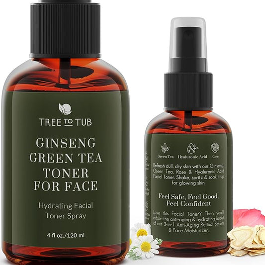 Deep Calming Toner Spray for Sensitive Skin by Tree To Tub—pH 5.5 Balanced, Face Priming and Hydrating with Hyaluronic Acid, Organic Witch Hazel, Rose Water, Ginseng, Green Tea, 4 oz-VivaGrace Women