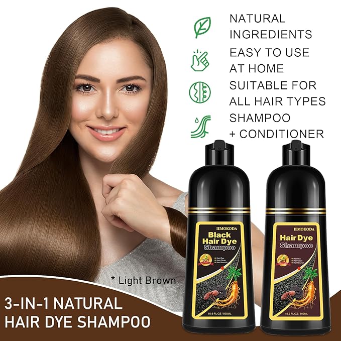 Light Brown Hair Dye Shampoo, 3-in-1 Hair Color Shampoo for Gray Hair Coverage for Women & Men, Natural Brown Shampoo Hair Dye Colors Hair in Minutes, Shampoo Tinte Para El Cabello, Champu Para Canas-VivaGrace Women