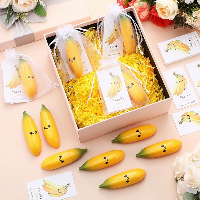 50 Pcs Employee Appreciation Gifts Bulk Banana Lip Balms Staff Appreciation Gift Bulk Lip Balm Gift Set Thank You Gift Lip Care Cream for Coworker Teacher Nurse Women Friend Baby Shower Favors-VivaGrace Women