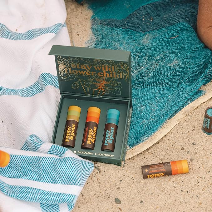 Jumbo Lip Balm Gift Set (3-Pack, Retro Surf) | Poppy & Pout All Natural Lip Balms & Moisturizers | Hydrates with Beeswax, Vitamin E, Organic Coconut Oil | Cruelty-Free | Recyclable Cardboard Tube-VivaGrace Women