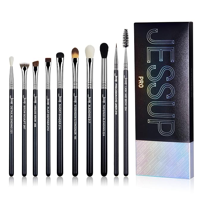Jessup Eye Makeup Brushes 10 pcs, Premium Synthetic Eyeshadow Blending Concealer Eyebrow Eyeliner Brush Set T315-VivaGrace Women