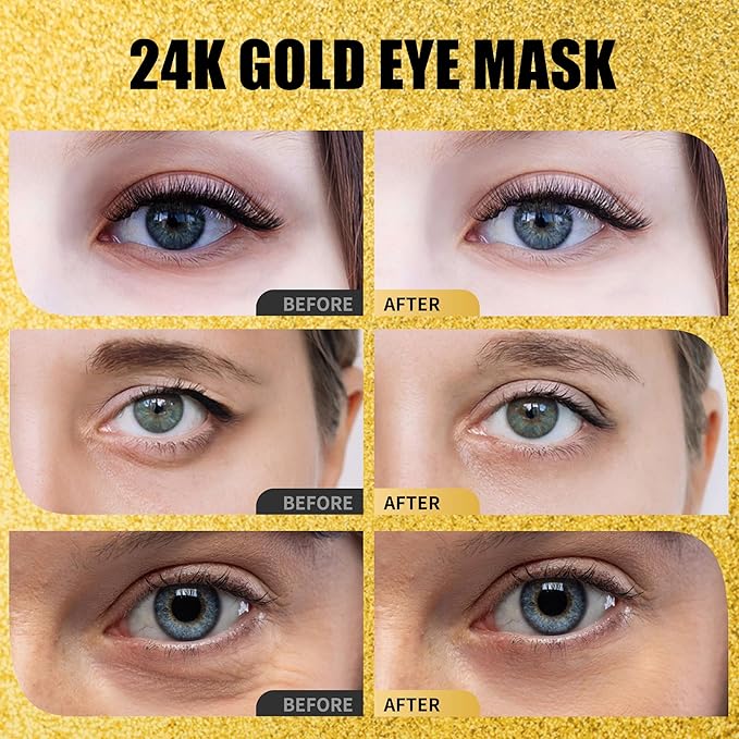 Eye Mask Under Eye Patches (20 Pairs) 24K Golden Under Eye Masks Hyaluronic Acid Eye Patches for Dark Circles and Puffiness, Reduce Wrinkles and Fine Lines Under Eye Area - Gold-VivaGrace Women