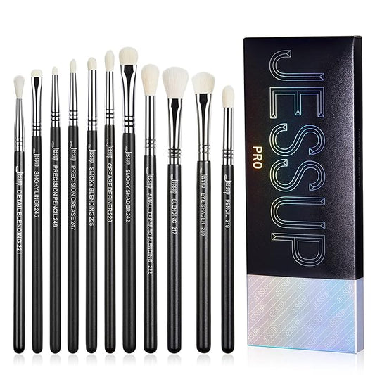 Jessup Eyeshadow Brush Set 11pcs Eye Makeup Brushes Set Professional Eye Shadow Brush Blending Brush Shader Crease Brush Black T340-VivaGrace Women