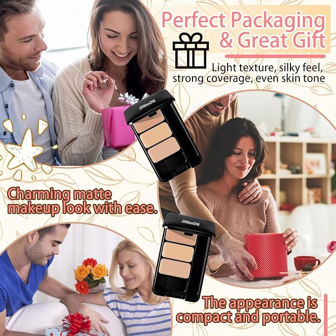 3 Colors Corrector Palette,Moisturizing Long Lasting Waterproof Cream Contour Makeup Palette,Color Correcting Concealer,Natural Flawless Full Coverage Liquid Foundation Set with Makeup Brushes-VivaGrace Women