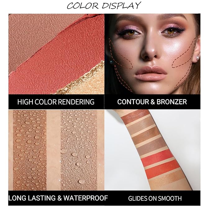 3Pcs Cream Contour Stick, with Highlighter Stick Milk Bronzer Stick Blush Stick, Face Contour Stick with Makeup Brush and Sponge, Easy to Sculpt the Face, Long Lasting, Waterproof-VivaGrace Women