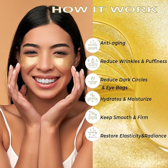 CCbeauty 24K Gold Under Eye Patches for Puffy Eyes, Dark Circles and Puffiness, Collagen Hydrating Mask Skincare, Gel Pads for Eye Bags and Wrinkles Under Eye Treatment,30pairs-VivaGrace Women