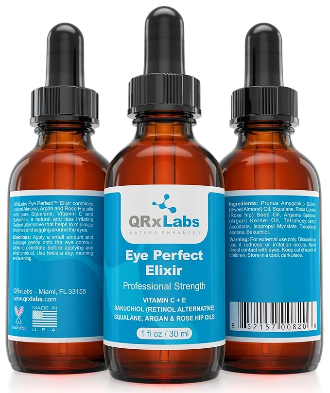 Eye Perfect Elixir - With Bakuchiol (Retinol Alternative), Pure Argan and Rosehip Oils, Squalane, Vitamin C & E - Best Anti-Aging Treatment Serum for Bags, Puffiness, Wrinkles, Crow Feet-VivaGrace Women