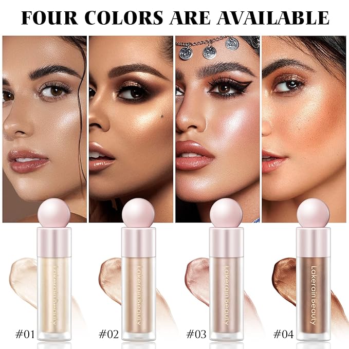 Liquid Highlighter Makeup, Natural Silky Shimmer Finish Face Highlighter, Highly Pigmented, Lasting, Blendable, Soft Cream For Face, 0.25fl.oz (#02 Champagne Shimmer), 1.3 Ounce, 1 Pack-VivaGrace Women