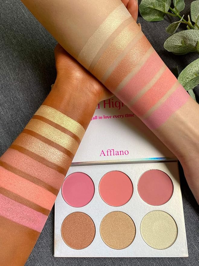 Blusher & Illuminator Highlighter & Bronzer Powder Contour Collection Set - 3 Blusher & 3 Highlighter Powder Palette - Perfect for Contouring and Highlighting - Vegan and Cruelty Free-VivaGrace Women
