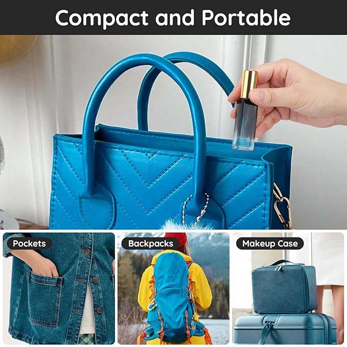 Segbeauty Travel Perfume Atomizer Refillable, 5 Packs 10ML Glass Spray Bottle for Perfume,Mini Portable Bottles Empty Fine Mist Sprayer Fragrance Cosmetic Container Kit Essentials, Gradient Blue-gold-VivaGrace Women