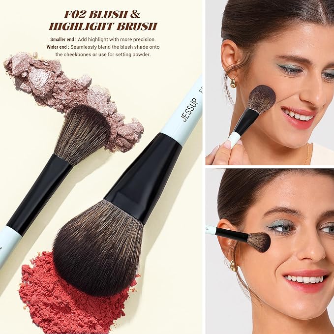 Jessup Face Makeup Brushes with Makeup Sponge, 3pcs Double Ended Makeup Brush for Foundation Contour Blush Highlight and Concealer Brush, Premium Synthetic Brush Set with Gift Box, T510-VivaGrace Women