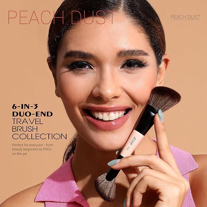 Jessup Travel Makeup Brushes Set 3pcs, Double Sided Contour Brush Dual Ended Eye Shadow Shader Eyeliner Brush, Multi-functional Makeup Set Peach Dust T507-VivaGrace Women
