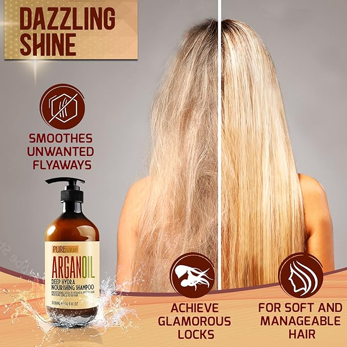 Moroccan Argan Oil Shampoo - Sulfate SLS Paraben Free Moisturizing Treatment for Women and Men - For All Types Including Curly, Dry, Damaged and Oily Hair - Hydrating and Nourishing - Salon Grade-VivaGrace Women