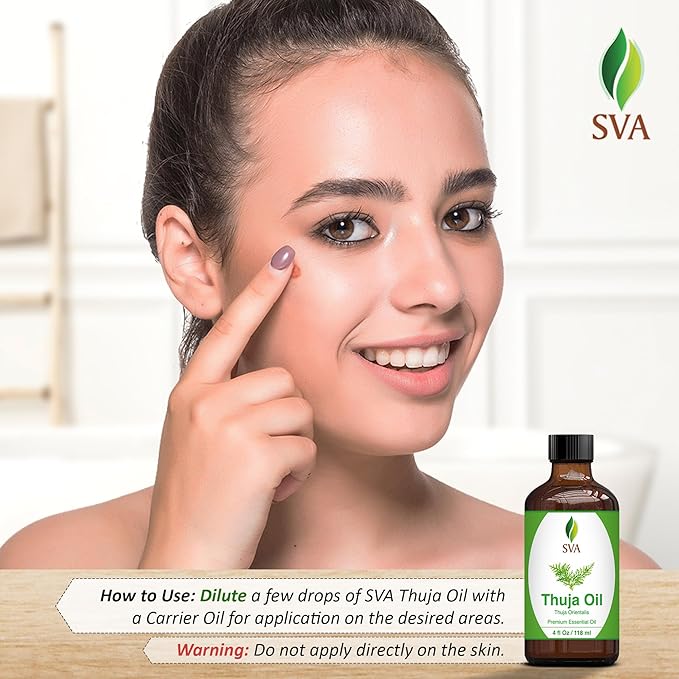 SVA Thuja Essential Oil – 4 Fl Oz – 100% Natural Thuja Oil - for Diffuser, Hair Care, Face, Skin Care, Aromatherapy, Scalp and Body Massage, Soap and Candle Making – with Dropper-VivaGrace Women