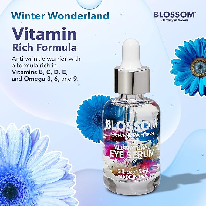 Blossom All Natural Organic Cruelty Free Moisturizing Eye Serum with Essential Oils, Infused with Real Flowers, Made in USA, 0.5 fl. oz./15ml, Winter Wonderland-VivaGrace Women