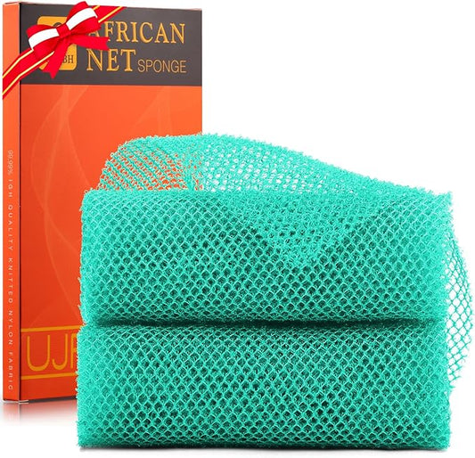 UJFQBH 2 Pieces African Bath Sponge African Net Long Net Bath Sponge Exfoliating Shower Body Scrubber Back Scrubber Skin Smoother,Great for Daily Use (Green)-VivaGrace Women