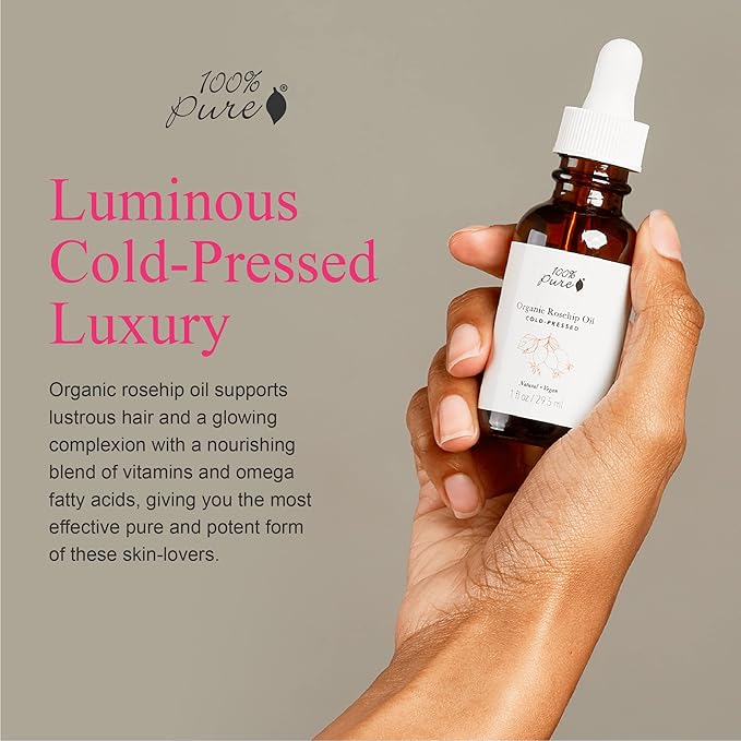 100% PURE Organic Rosehip Oil Moisturizer For Face, Body, Hair Hydrating Vitamins & Omega Fatty Acids Support Glowing, Plumped Up Youthful Skin - Natural Cold-Pressed Facial Radiance - Vegan - 1oz-VivaGrace Women