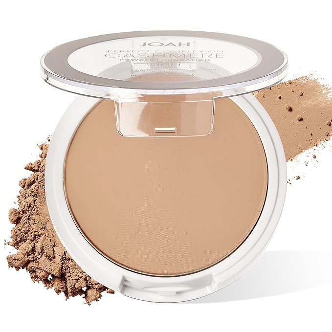 JOAH Perfect Complexion Cashmere Powder Foundation, Medium Face Coverage, Matte Finish, Korean Makeup, Compact Design For Oily & All Skin Types, 16 Hour Wear, Light with Warm Undertones-VivaGrace Women