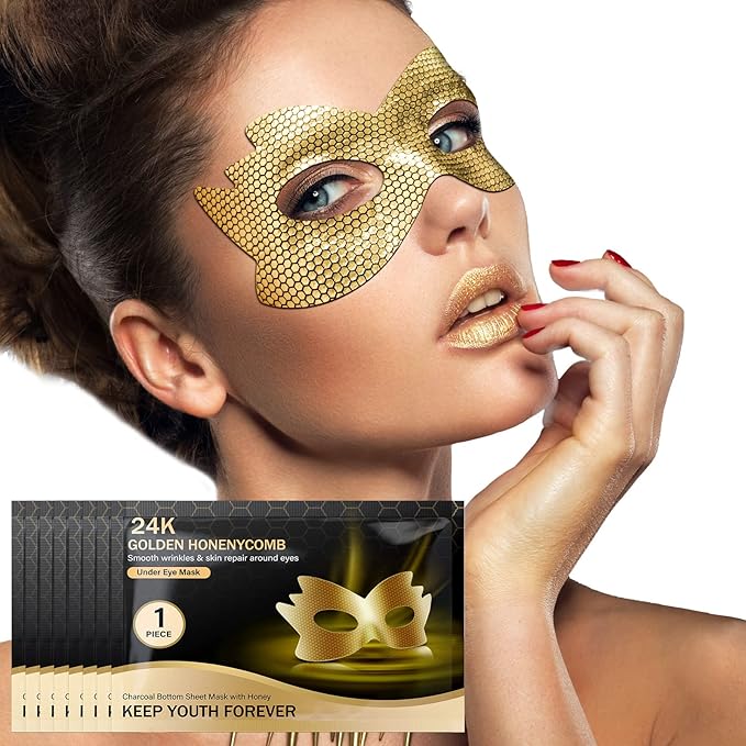 24k Gold Eye Masks, Under Eye Patches Honeycomb Eye Treatment Mask for Dark Circles and Puffiness, Eye Care Pads Skincare Reduce Puffy Wrinkles Eye Patch Gift for Adults Women Men Kids Girls -8 PCS-VivaGrace Women
