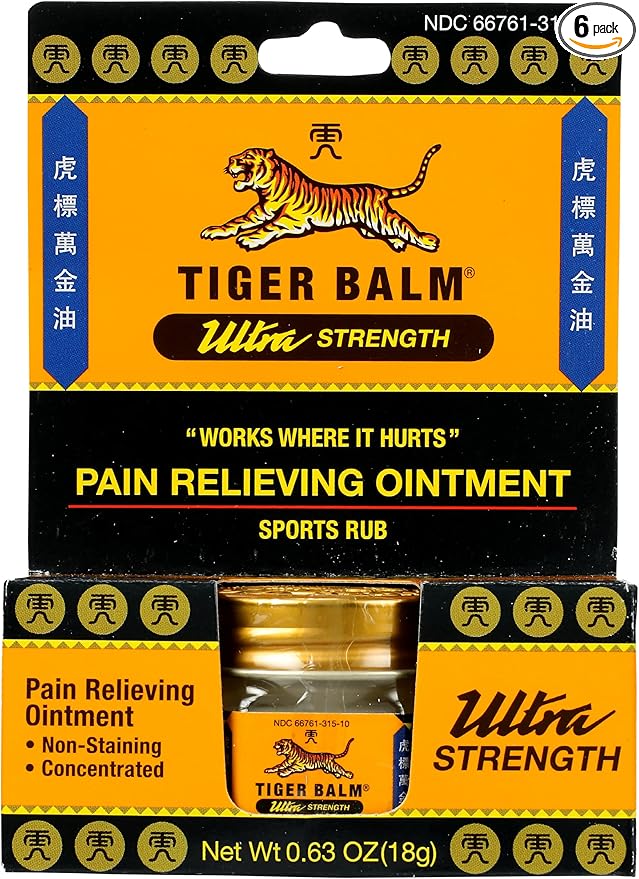 Tiger Balm Ultra Strength Rub Balm, Alcohol Free, Cruelty Free, 0.63 Ounce (Pack of 6)-VivaGrace Women