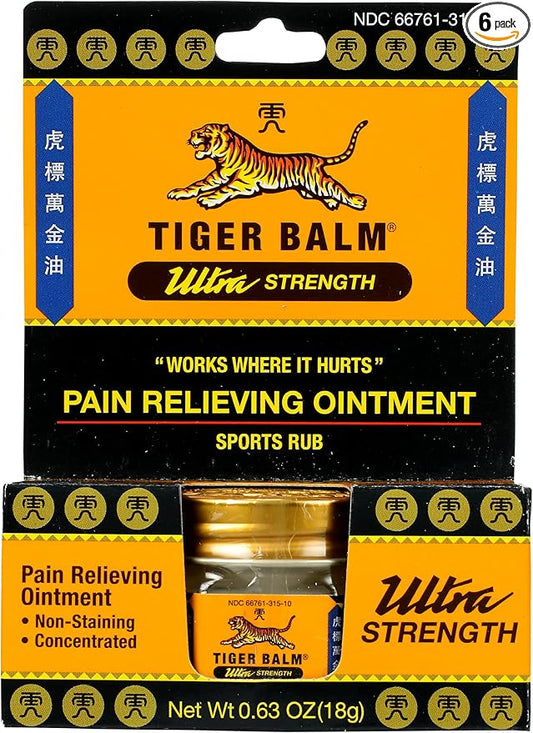 Tiger Balm Ultra Strength Rub Balm, Alcohol Free, Cruelty Free, 0.63 Ounce (Pack of 6)-VivaGrace Women