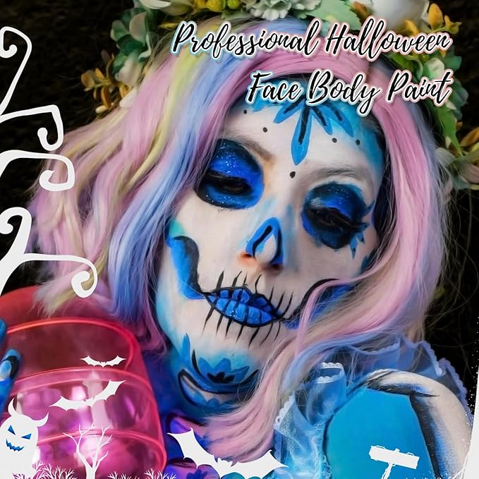 Blue Water Based Face Body Paint, 2.37 OZ Large Tube Full Coverage Face Paint for Avatar Smurfs Mermaid Cosplay Makeup, Washable Royal Blue Body Painting Cream for Adult Halloween SFX Makeup-VivaGrace Women