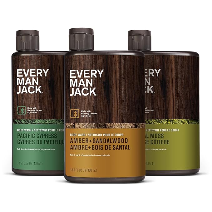 Every Man Jack Hydrating Mens Body Wash - Cleanse, Nourish, and Hydrate Skin with Naturally Derived Ingredients - Paraben Free - Amber + Sandalwood, Pacific Cypress and Coastal Moss - 3pk-VivaGrace Women