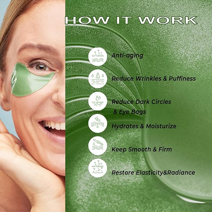 CCbeauty Under Eye Masks, Green Tea Collagen Eye Patches for Puffy Eyes, Dark Circles and Puffiness, Hydrating Mask Skincare, Gel Pads for Eye Bags and Wrinkles Under Eye Treatment,30pairs-VivaGrace Women